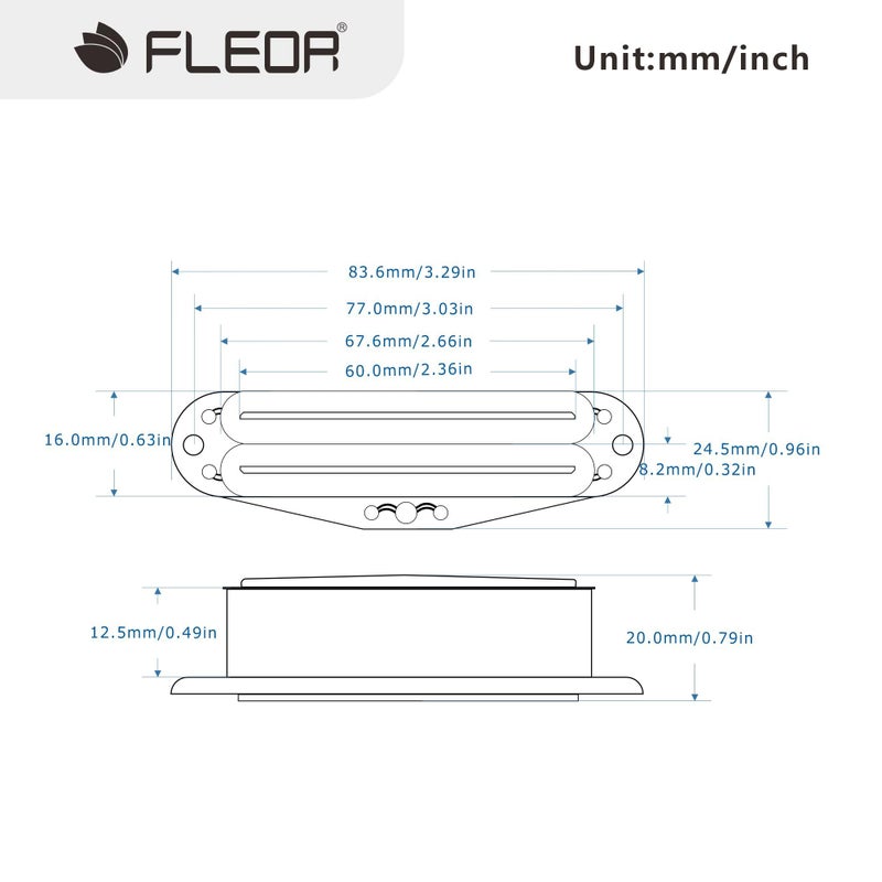 FLEOR Hot Dual Rail Humbucker Single-Coil-Sized Guitar Humbucker Pickup(9-10K), Black - Image 2